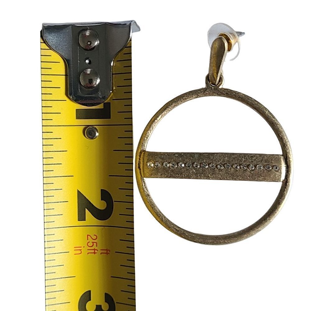 Gold Tone Circular Hoop Rhinestone Accent Post Earrings - Picture 4 of 10